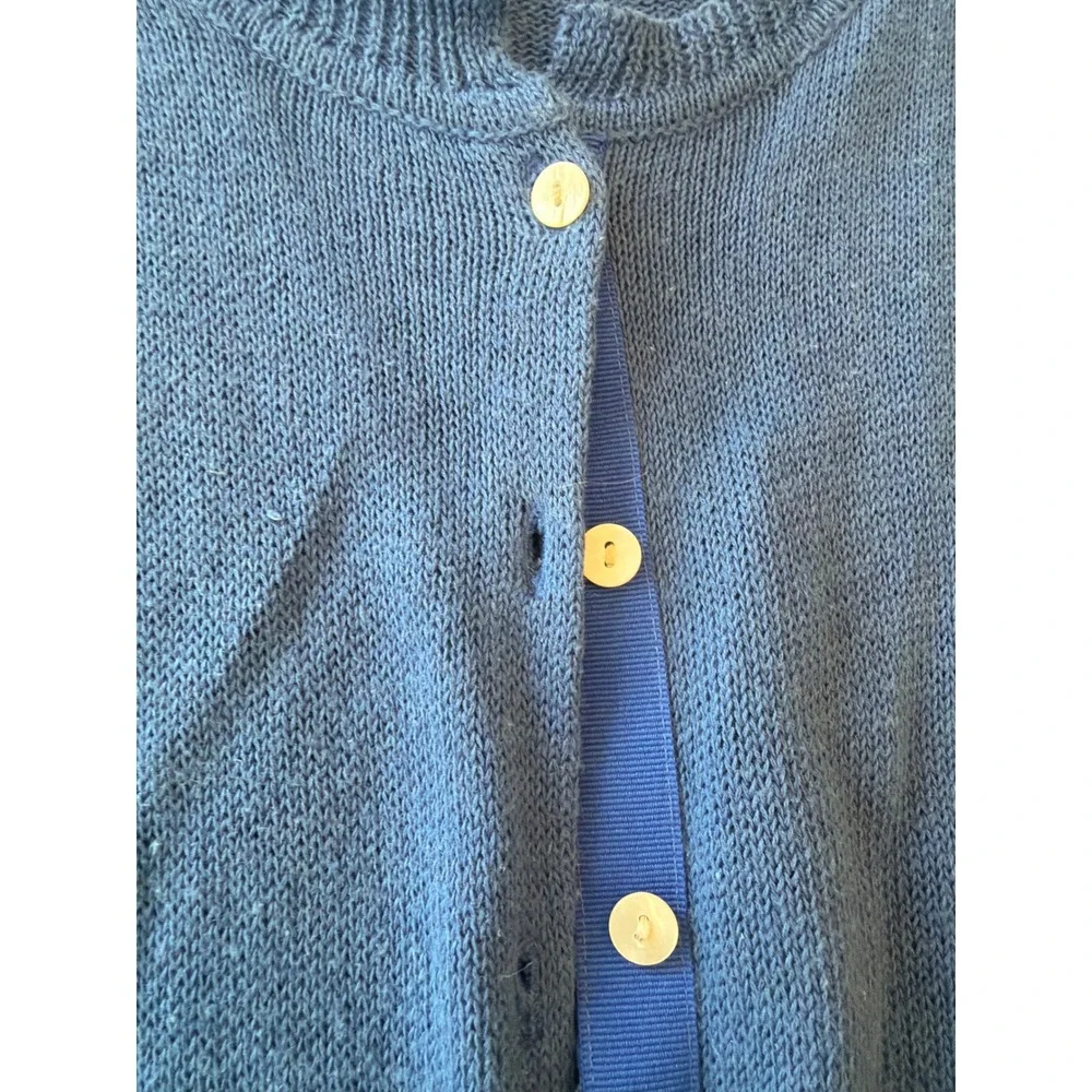 Autre Chose Paris Blue Ramie Cotton Asymmetric Pointed Hem‎ Cardigan Sweater L